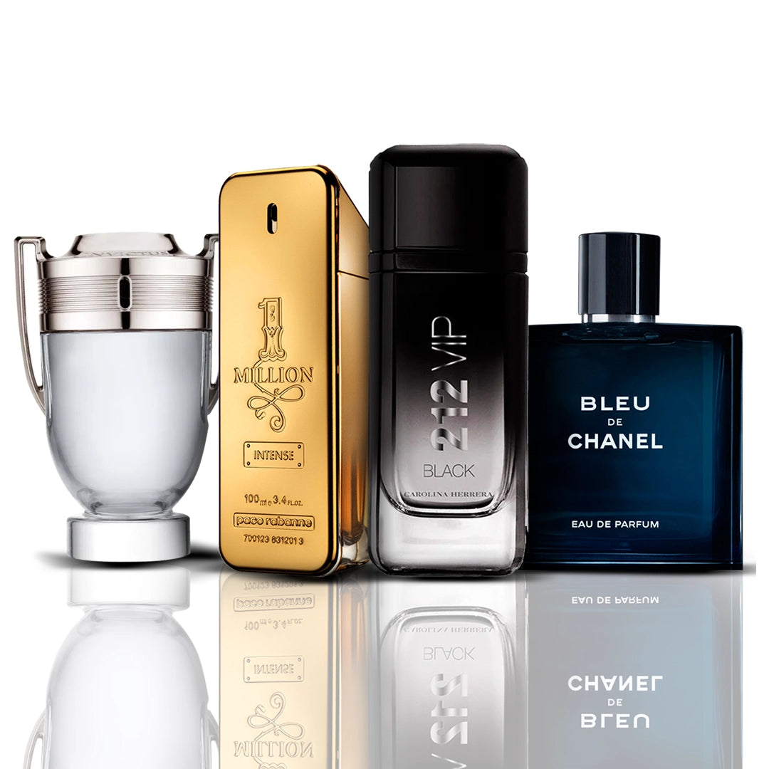 Invictus + Un Millón + 212 VIP Negro + Azul de Chanel 100 ml 